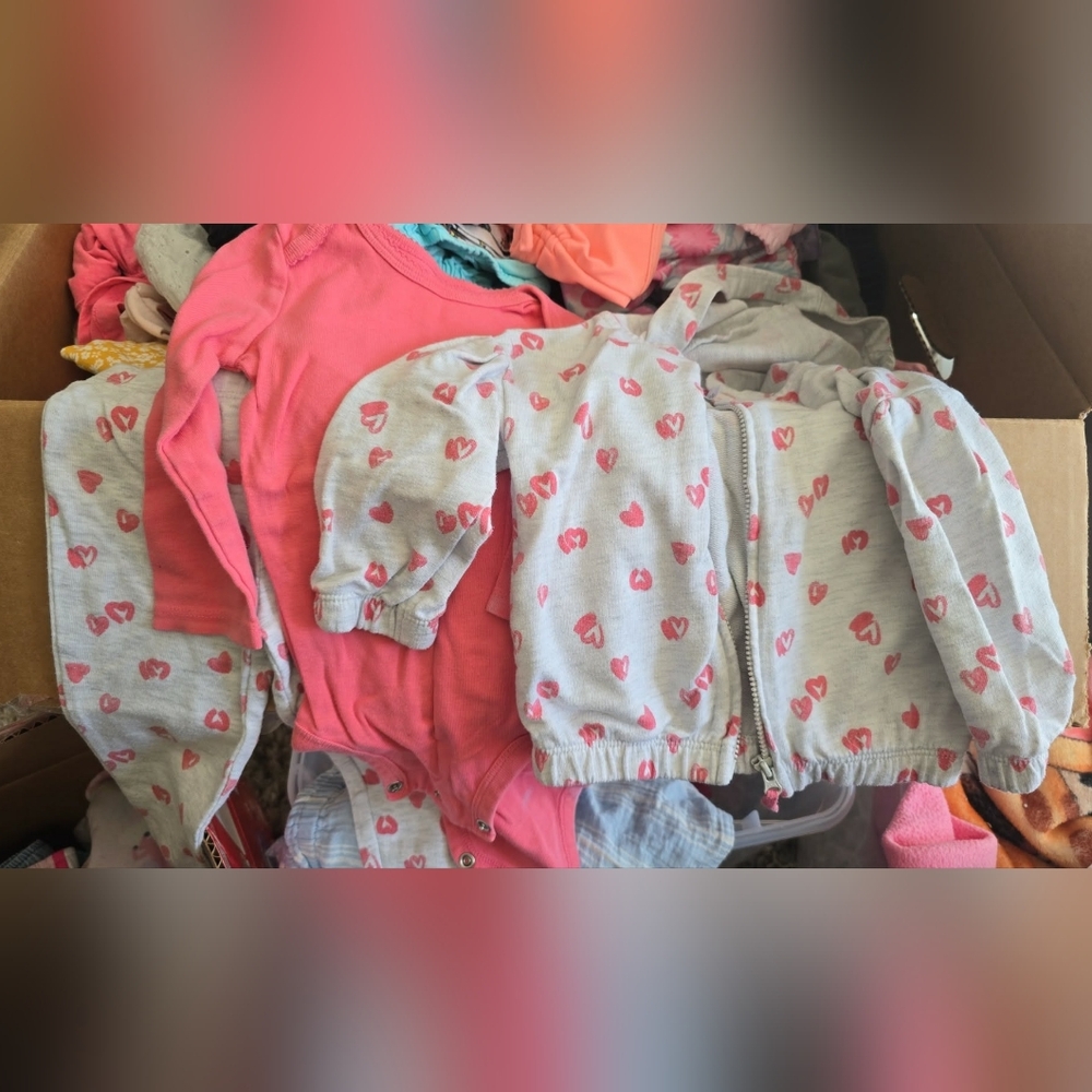 Carter's Pink Heart Print Hoodie and Coral Bodysuit Set
